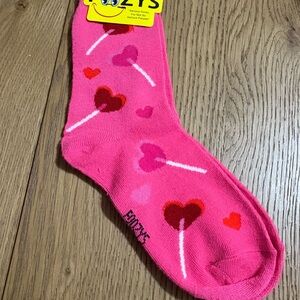 Women's Pink Heart Lollipop Crew Socks - Fun Pattern